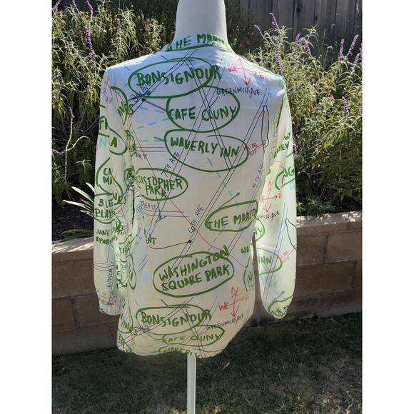 Lingua Franca Blouse S Hudson Graphic Silk Peasant Top New White Green - Picture 12 of 14